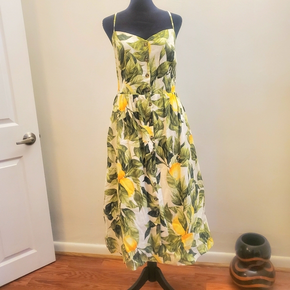 H&M Dresses & Skirts - H&M Yellow and Green Lemon-Print Midi Dress